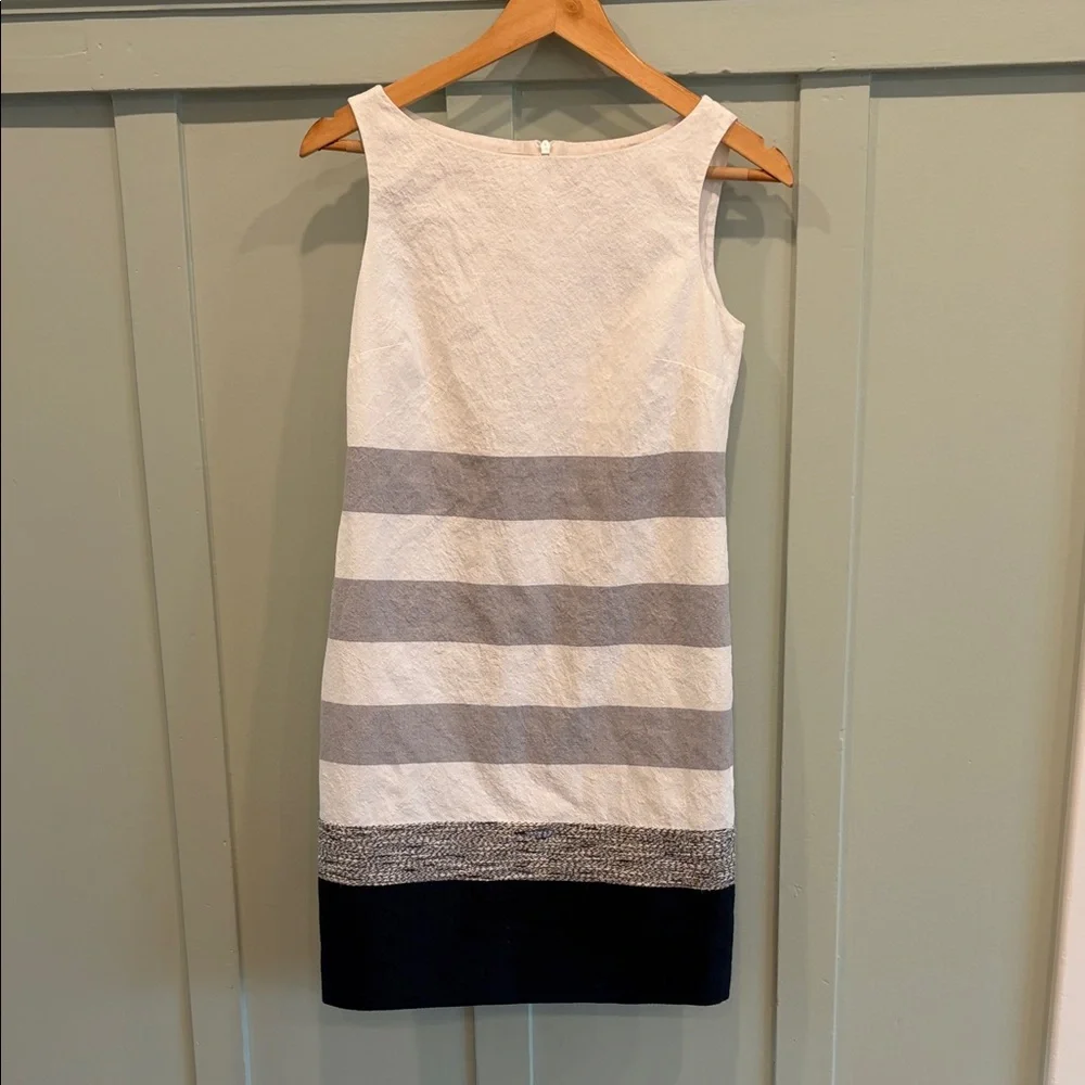 {MaxMara} Sleeveless Striped Shift Dress in White, Gray & Black - Picture 1 of 7